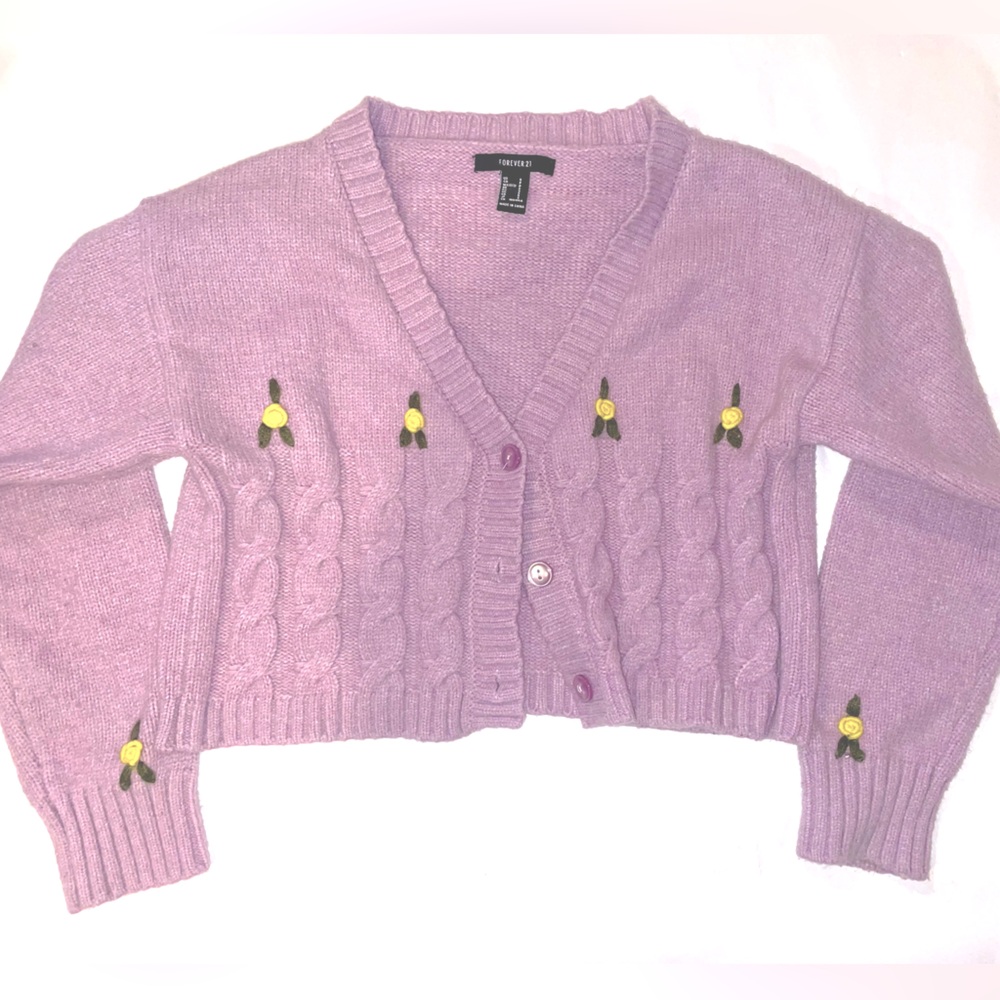 Forever 21 Purple cable knit cardigan